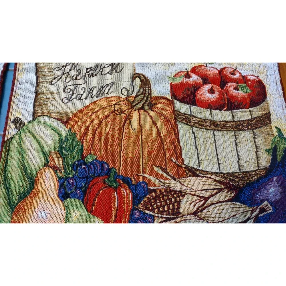 Tapestry Placemats Harvest Farm Fall Vegetables and Fruit Set of Four 16.5x13 in